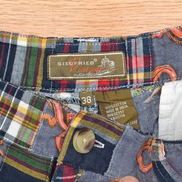 Siegfried Vintage Madras Patchwork Shorts Sz 38 • Salamanders Theme 100% Cotton - Picture 3 of 6